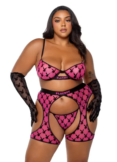 Playboy Flocked Bunny Chaps - Pink PBLI160