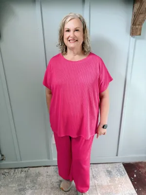 Plus Pink Solid Top & Wide Leg Pants