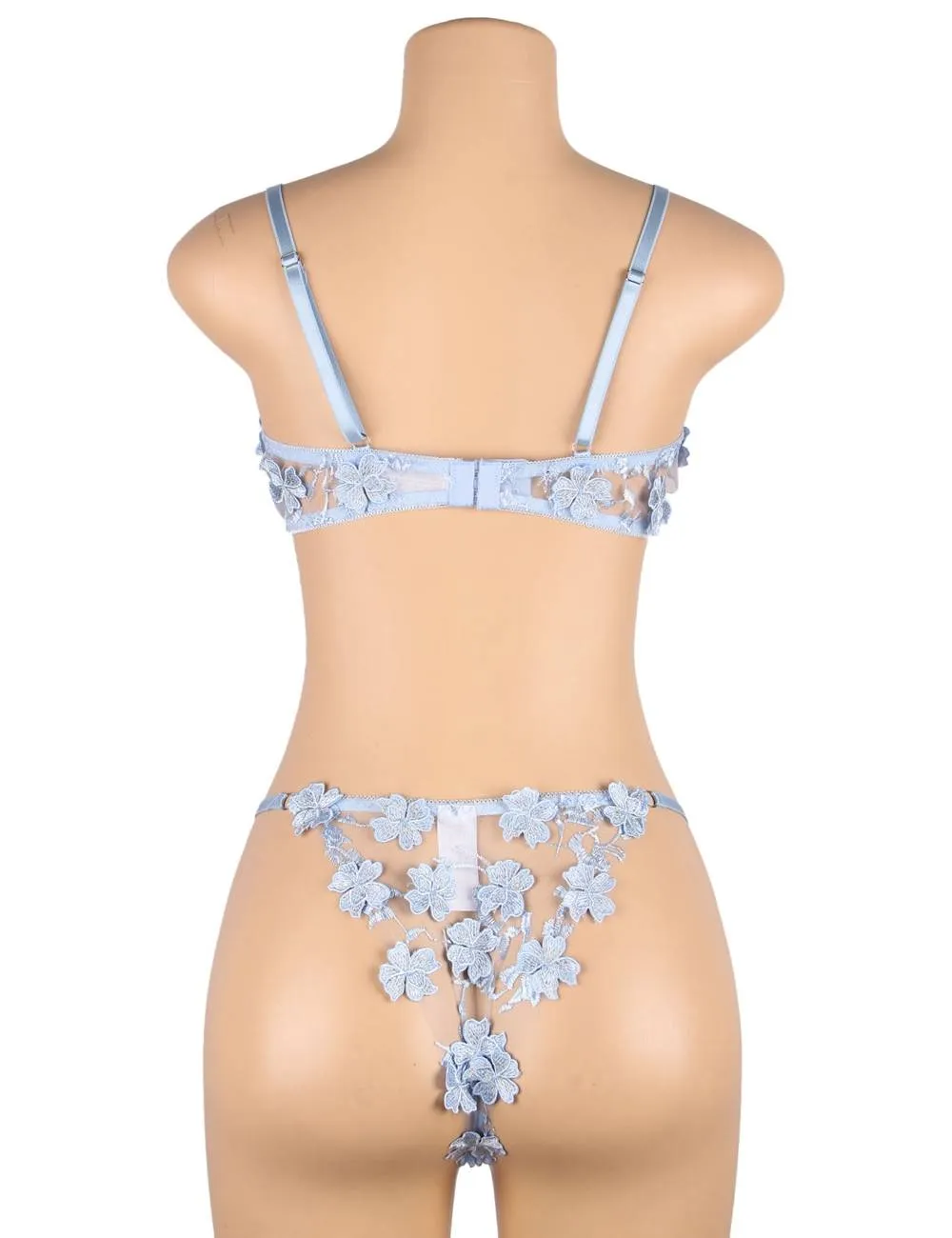 Plus Size Egypt Floral Applique Embroidery Mesh Underwire underwear set