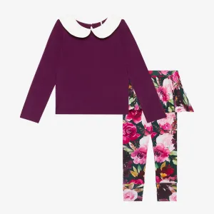 Posh Peanut Zelda-L/S Peterpan Collar T-shirt & Skirted Legging Green