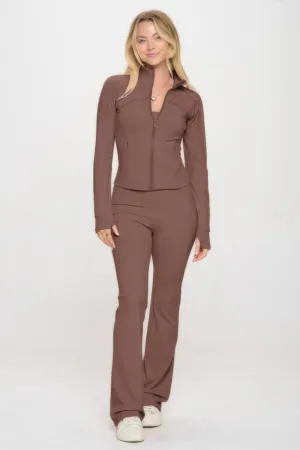 Premium Brown Yoga Jacket W/jumpsuit Set