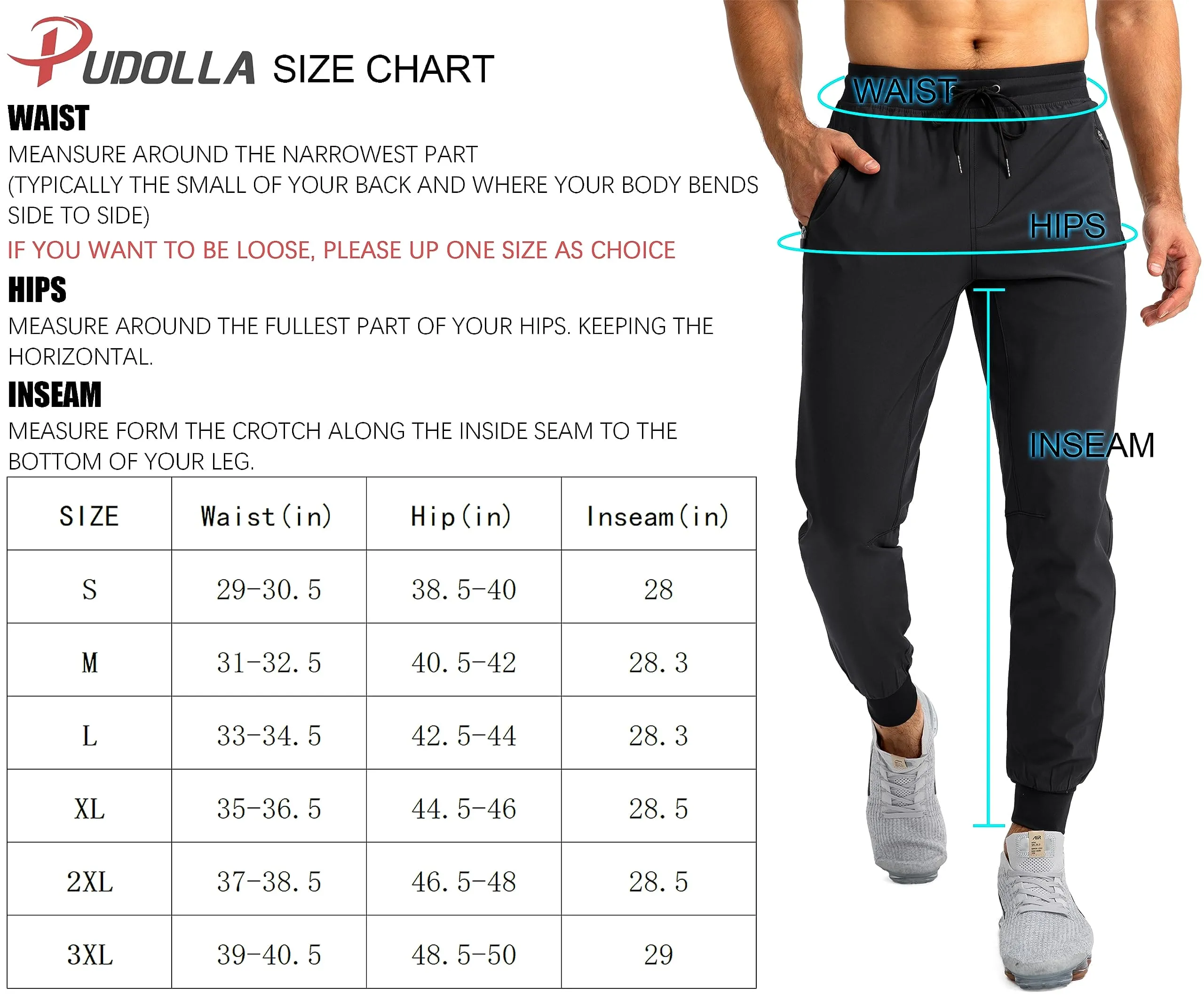 Pudolla Men's Lightweight Jogger Pants Workout Running Tapered Joggers for Men with Zipper Pockets for Athletic Travel Casual(Arona Blue)