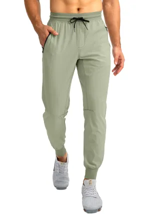 Pudolla Men's Lightweight Jogger Pants Workout Running Tapered Joggers for Men with Zipper Pockets for Athletic Travel Casual(Arona Blue)
