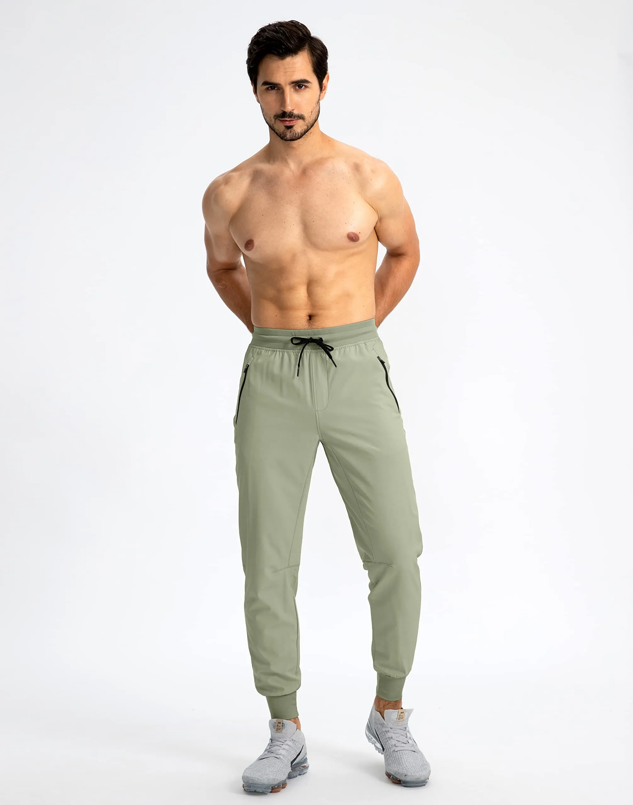 Pudolla Men's Lightweight Jogger Pants Workout Running Tapered Joggers for Men with Zipper Pockets for Athletic Travel Casual(Arona Blue)