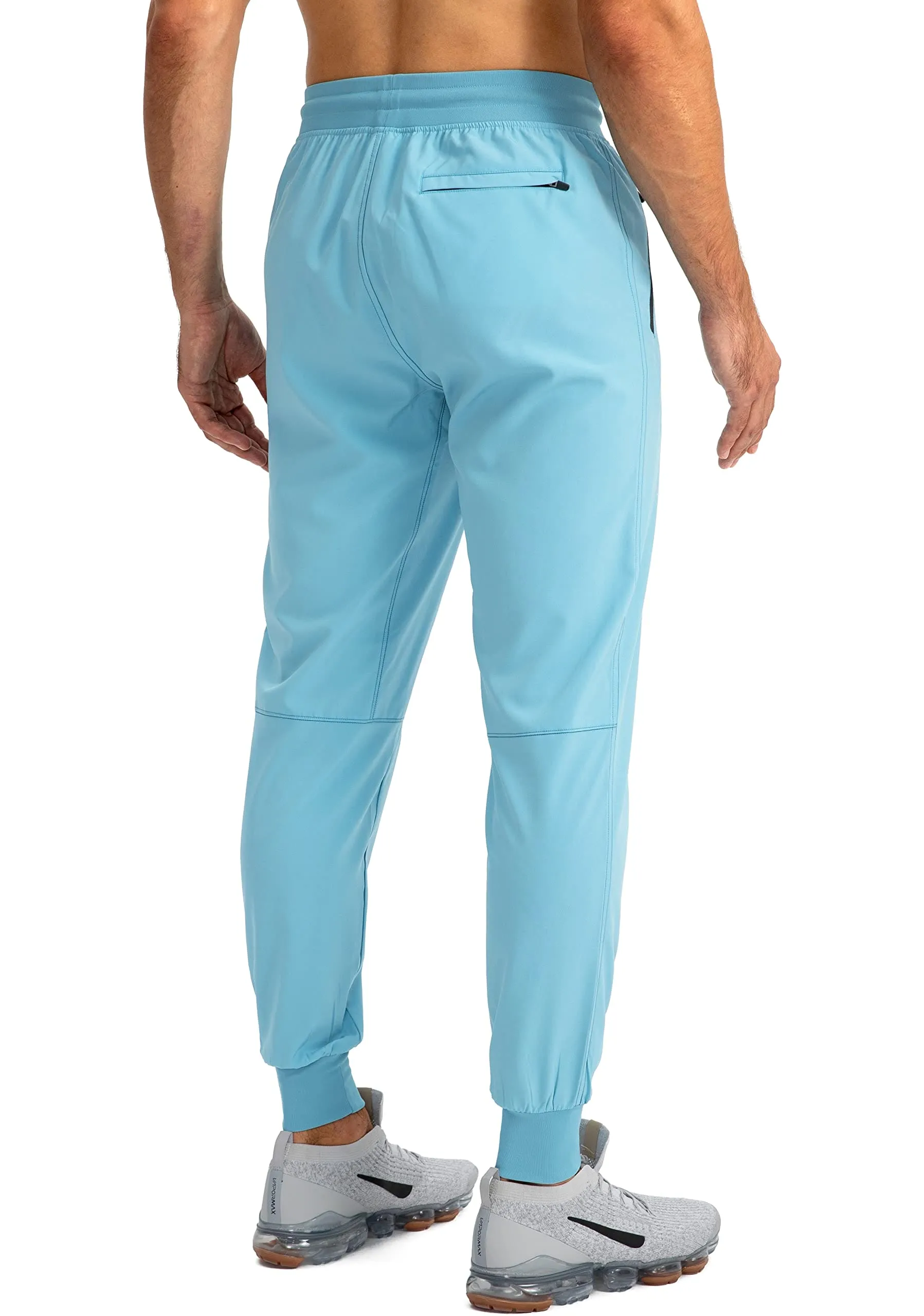 Pudolla Men's Lightweight Jogger Pants Workout Running Tapered Joggers for Men with Zipper Pockets for Athletic Travel Casual(Light Blue)