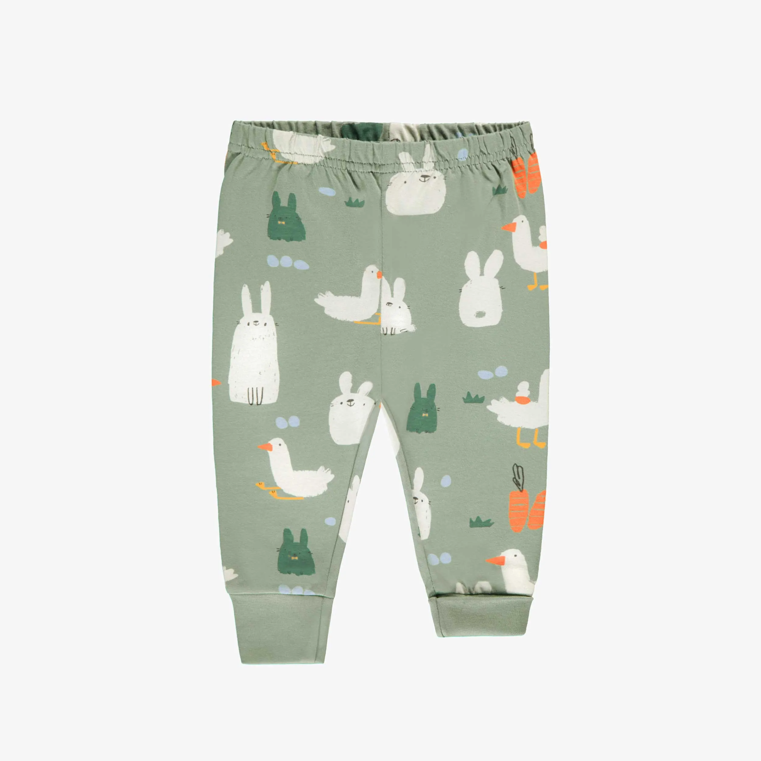 Pyjama deux pièces crème et vert en jersey à motifs de Pâques, bébé || Cream and green two pieces pajamas with Easter patterns, baby