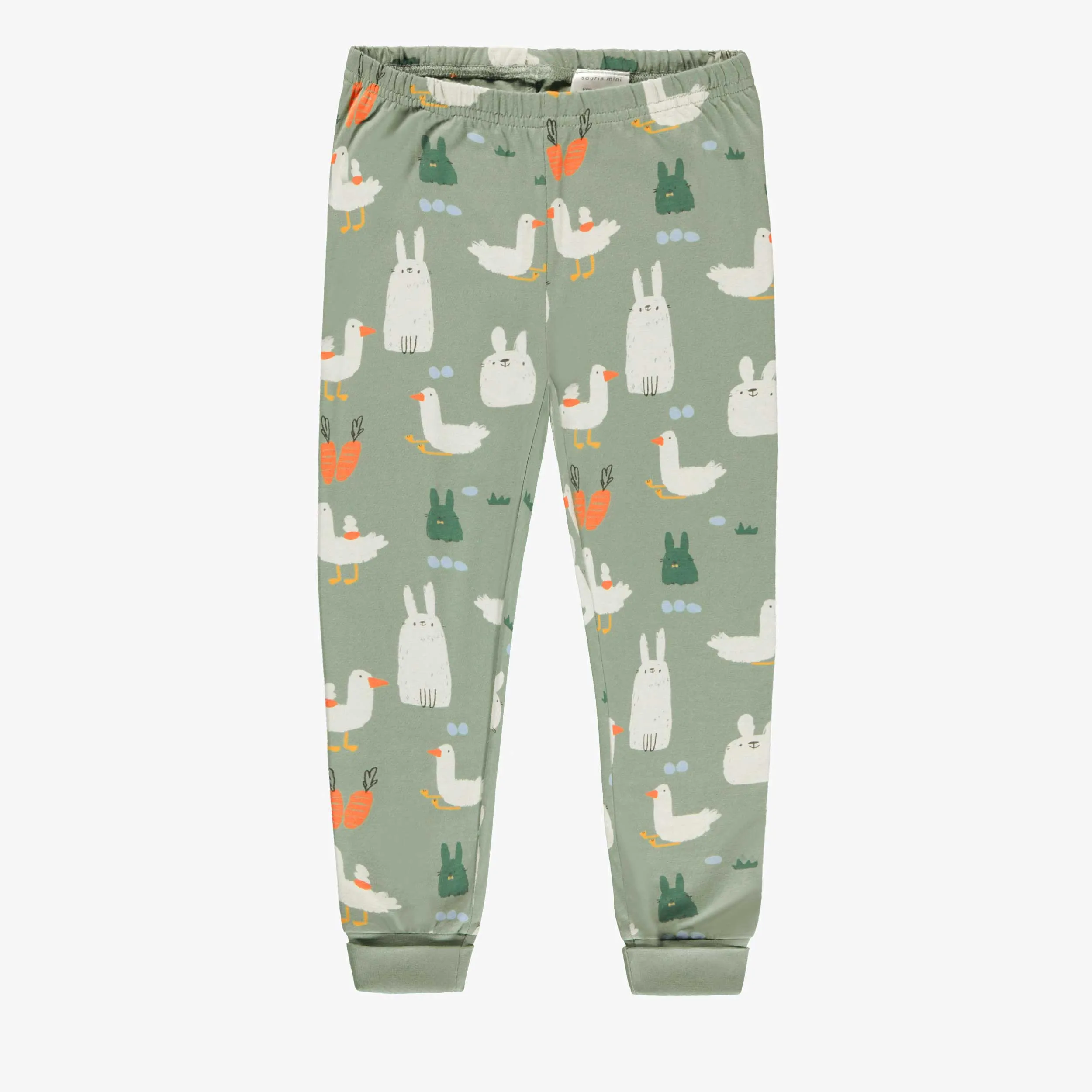 Pyjama deux pièces crème et vert à motifs de Pâques, enfant || Cream and green two pieces pajamas with Easter patterns, child