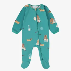 Pyjama une-pièce turquoise à motifs, bébé  || Turquoise one-piece pajamas with all over print, baby