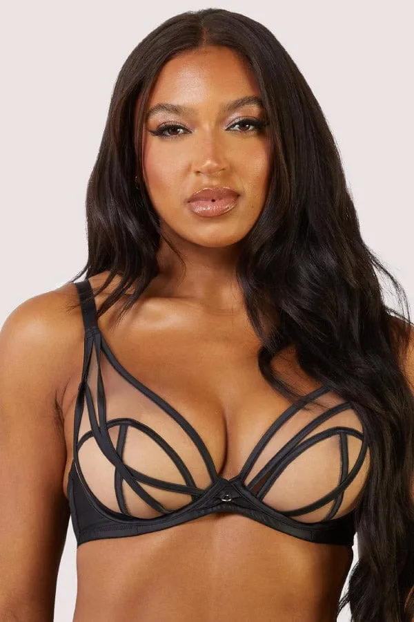 Ramona Black Mesh Plunge Bra- Black