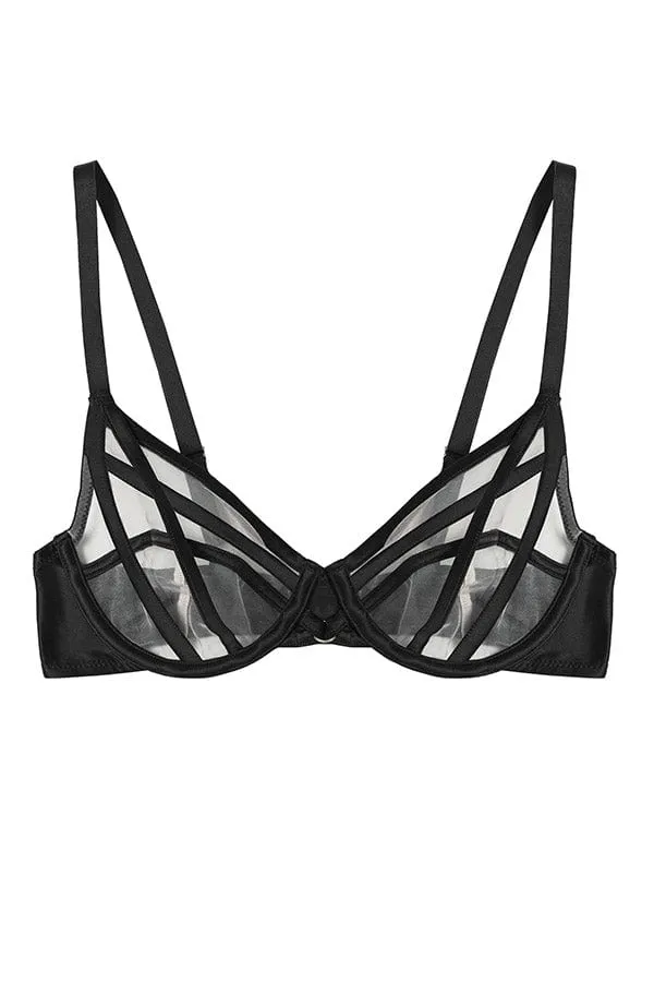 Ramona Black Mesh Plunge Bra- Black