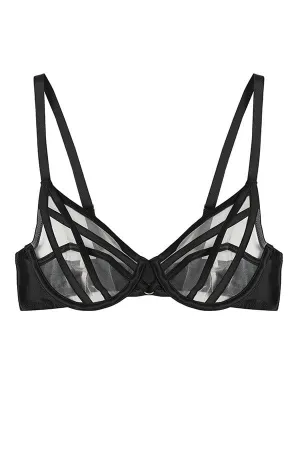 Ramona Black Mesh Plunge Bra- Black