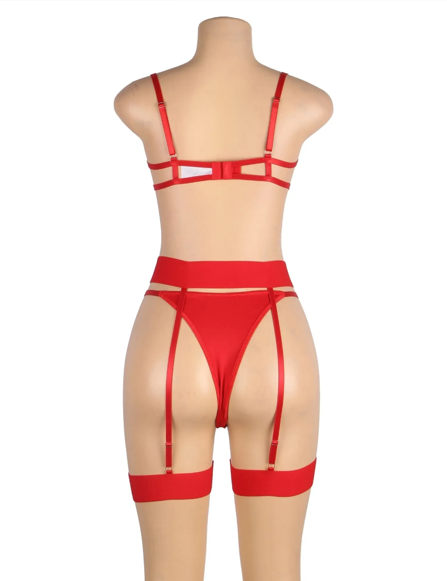 Red Egypt Underwire Mesh Flower Patterns Bra Set