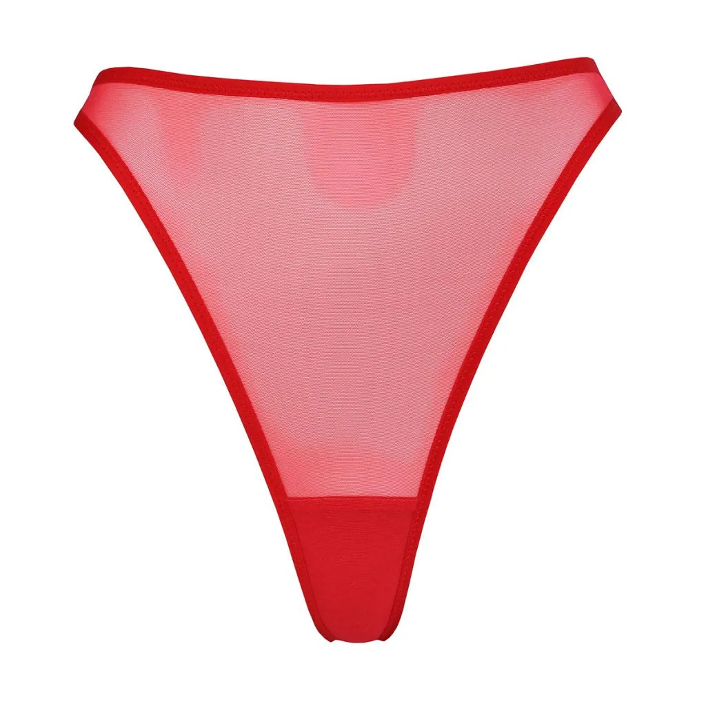 Red Mesh High Cut Thong