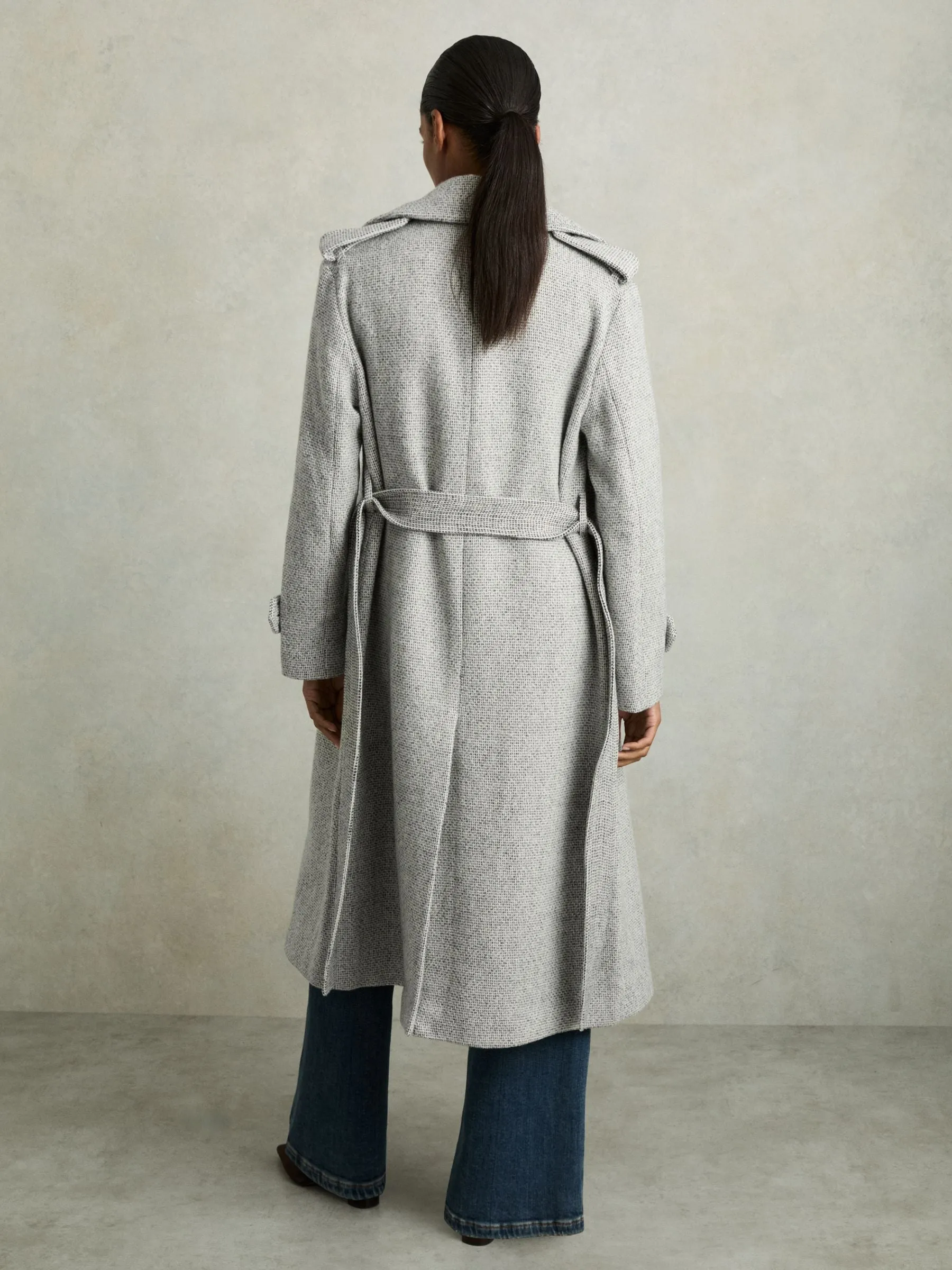 REISS Alba Wool Blend Trench Coat - Grey Sz14