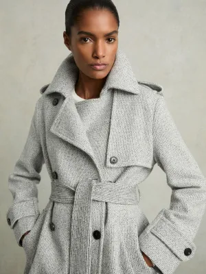 REISS Alba Wool Blend Trench Coat - Grey Sz14