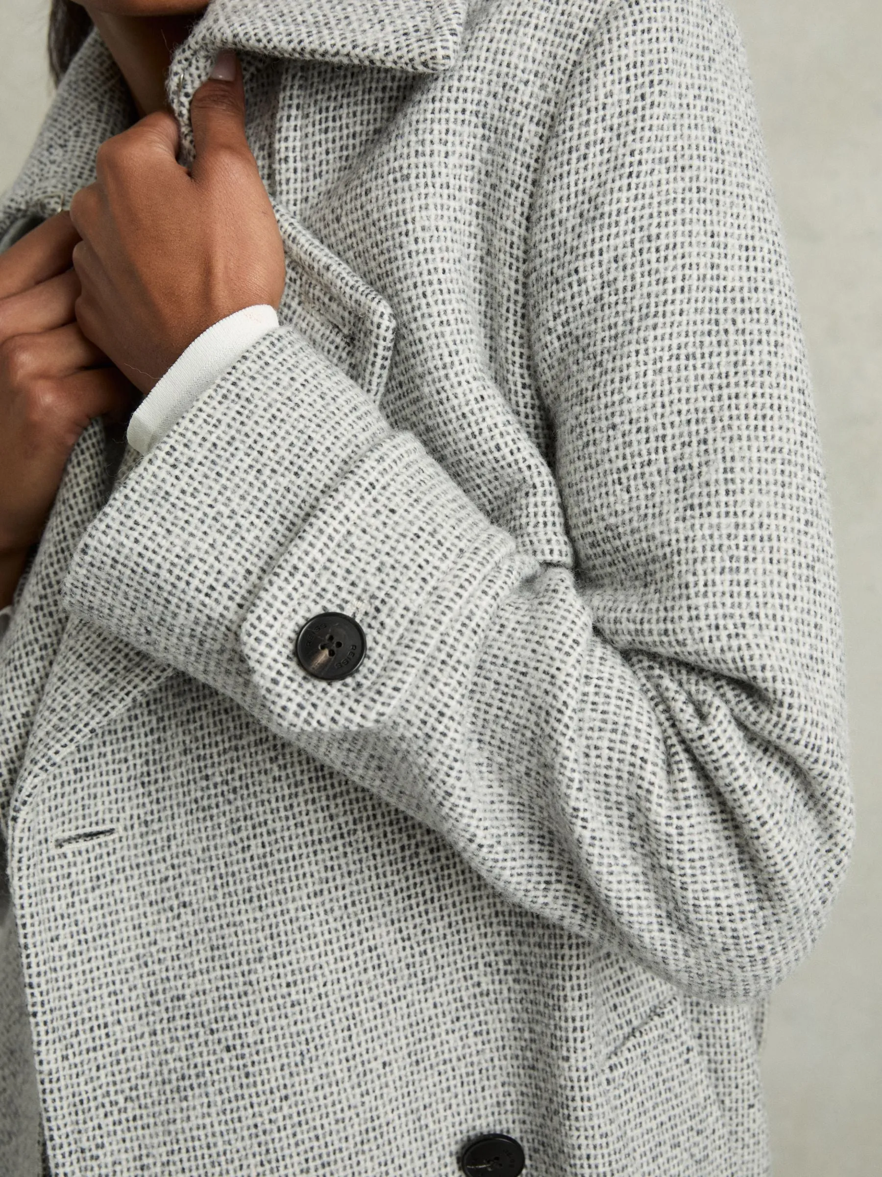 REISS Alba Wool Blend Trench Coat - Grey Sz14
