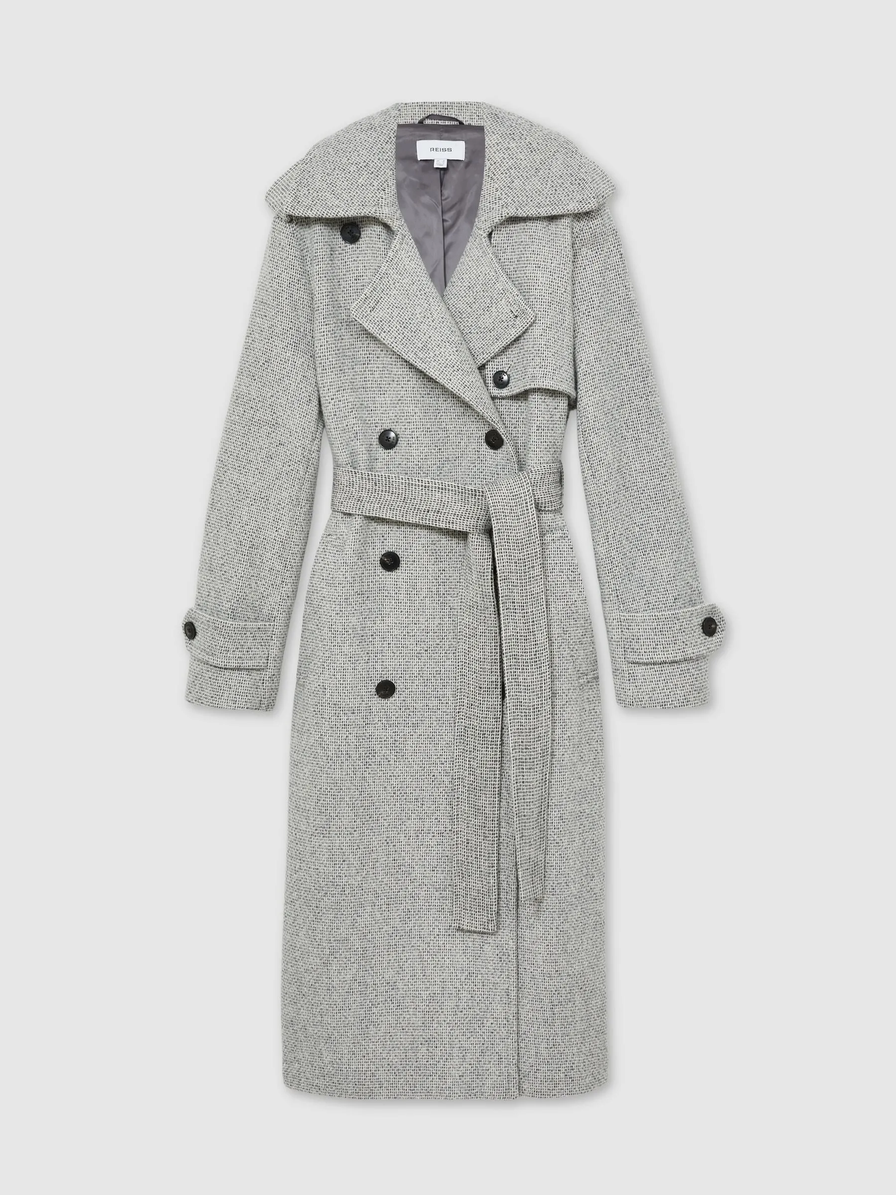 REISS Alba Wool Blend Trench Coat - Grey Sz14