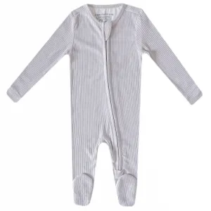 Rib Knit Zip-Up Footie Pajama - Ash