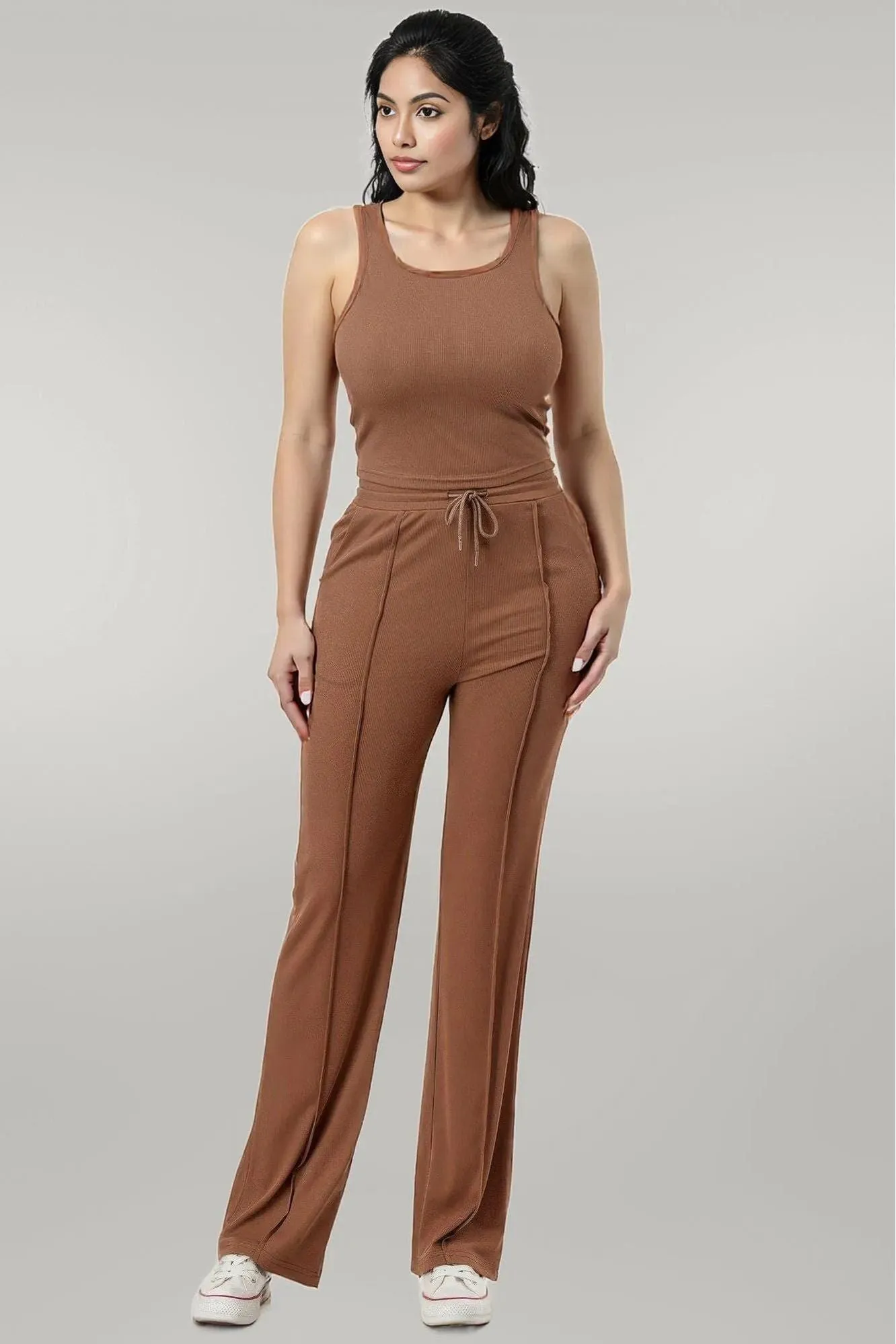 Ribbed Tank Top And Pant Set
