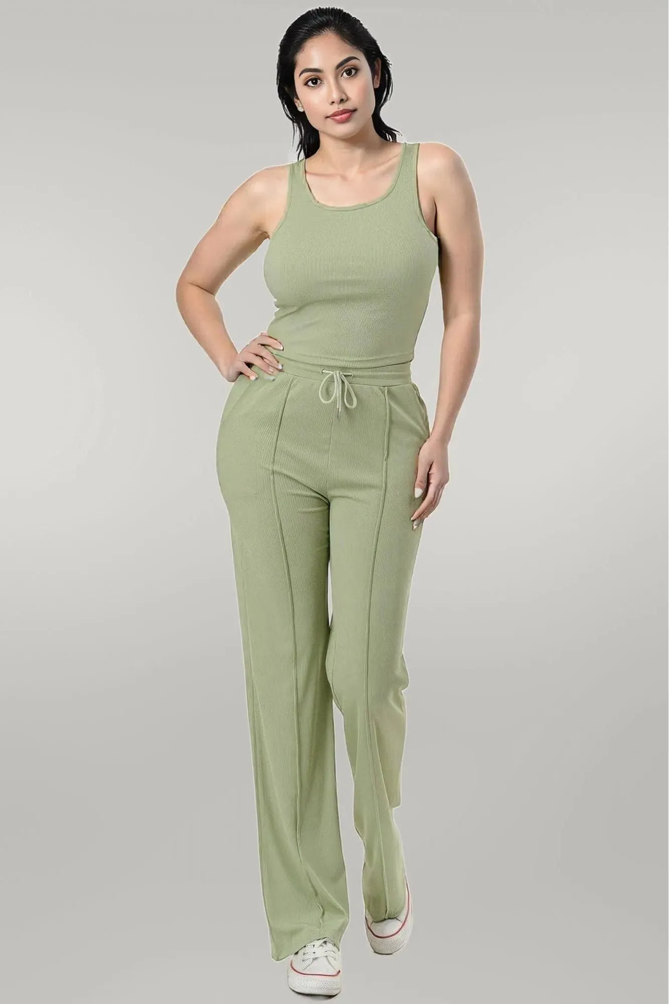 Ribbed Tank Top And Pant Set