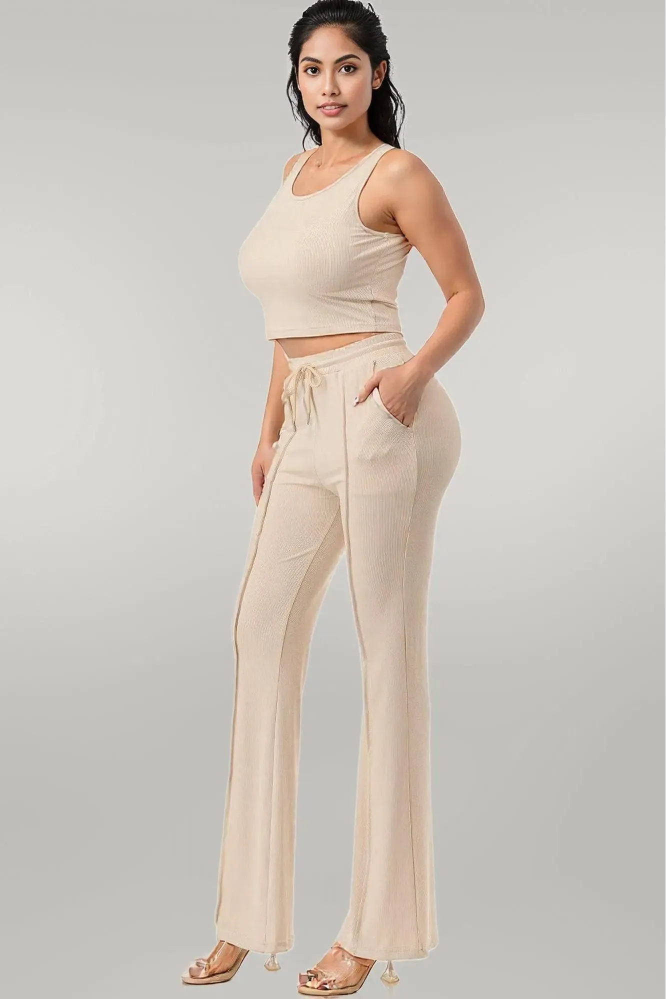 Ribbed Tank Top And Pant Set