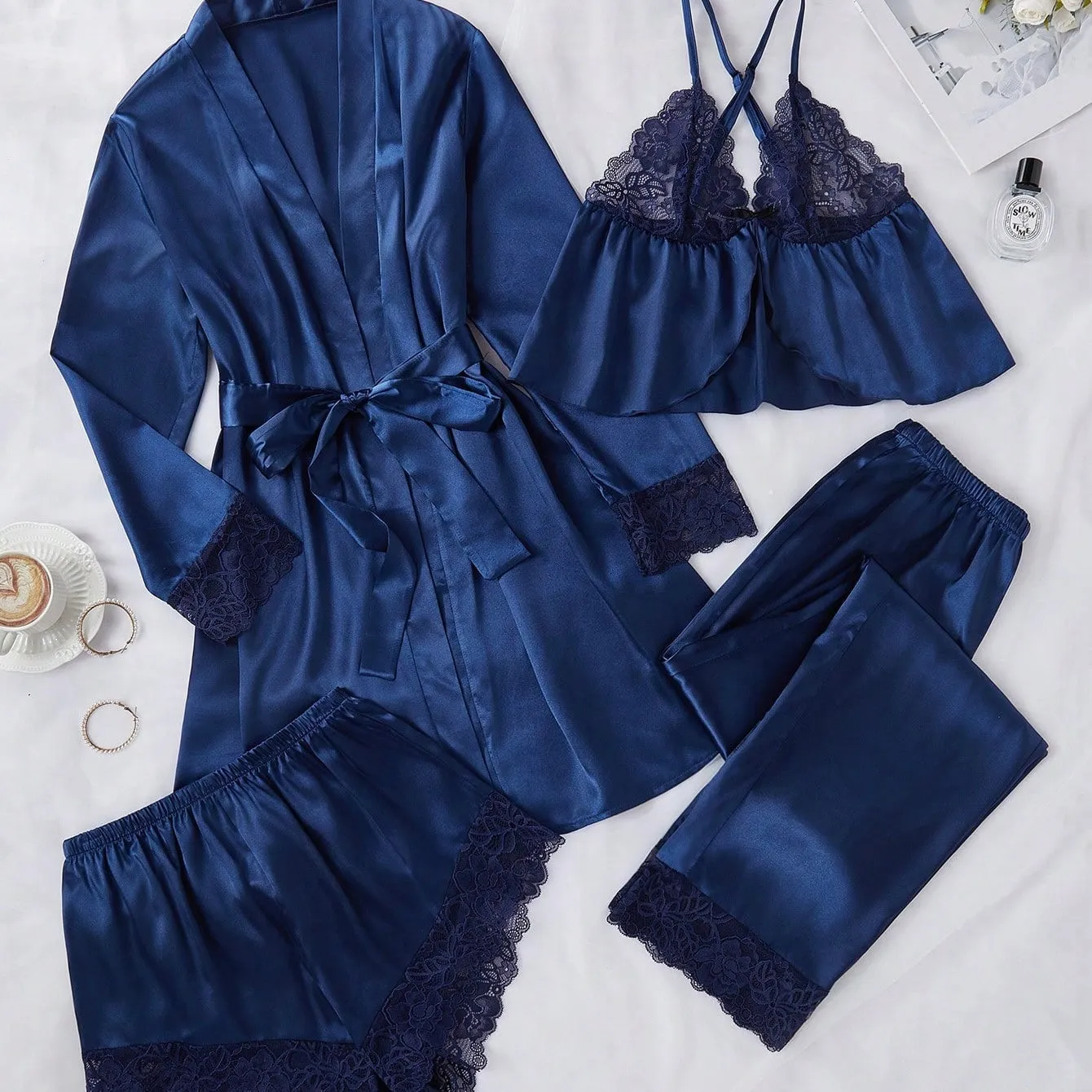 Safaera Silk Pajamas 4 Packs - Navy Blue
