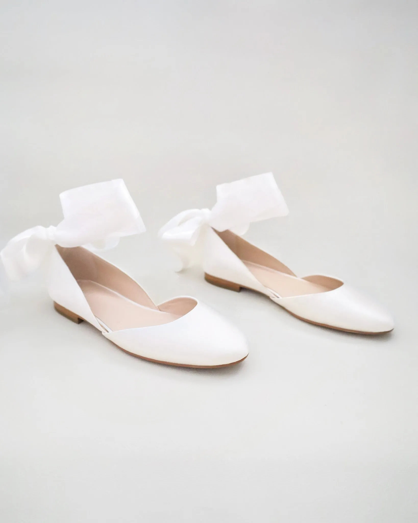 Satin Round Toe Bridal Flat with Wrapped Ribbon Tie