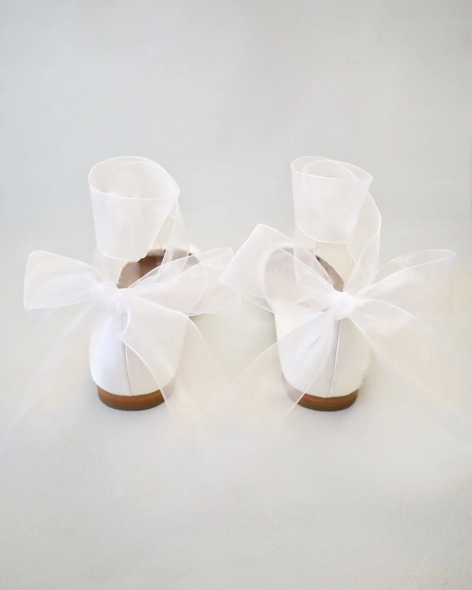 Satin Round Toe Bridal Flat with Wrapped Ribbon Tie