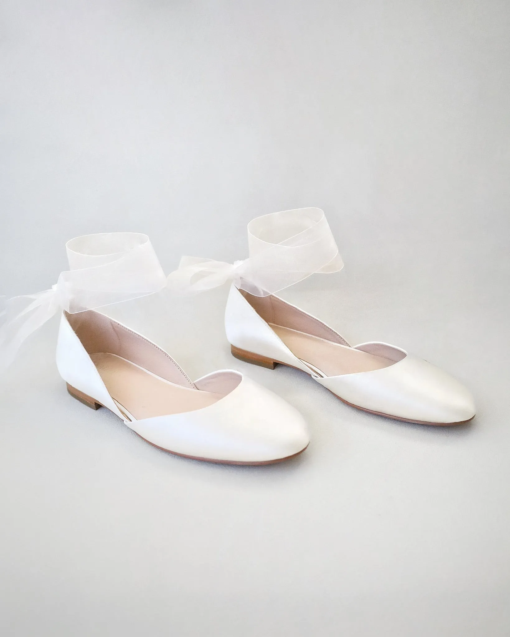 Satin Round Toe Bridal Flat with Wrapped Ribbon Tie