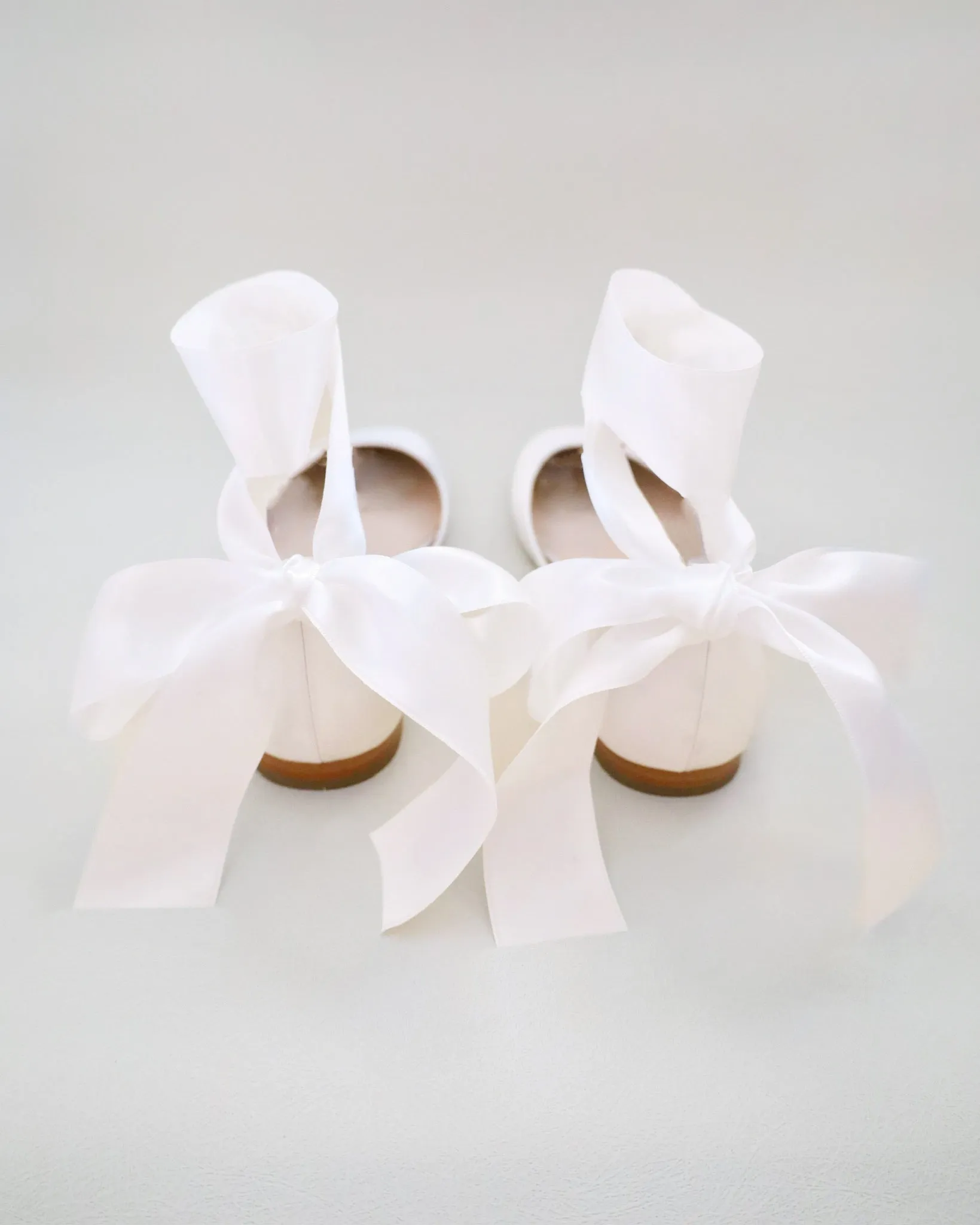 Satin Round Toe Bridal Flat with Wrapped Ribbon Tie