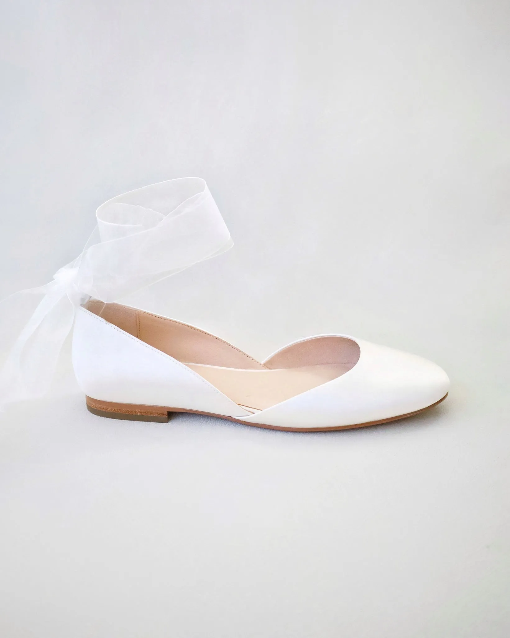 Satin Round Toe Bridal Flat with Wrapped Ribbon Tie