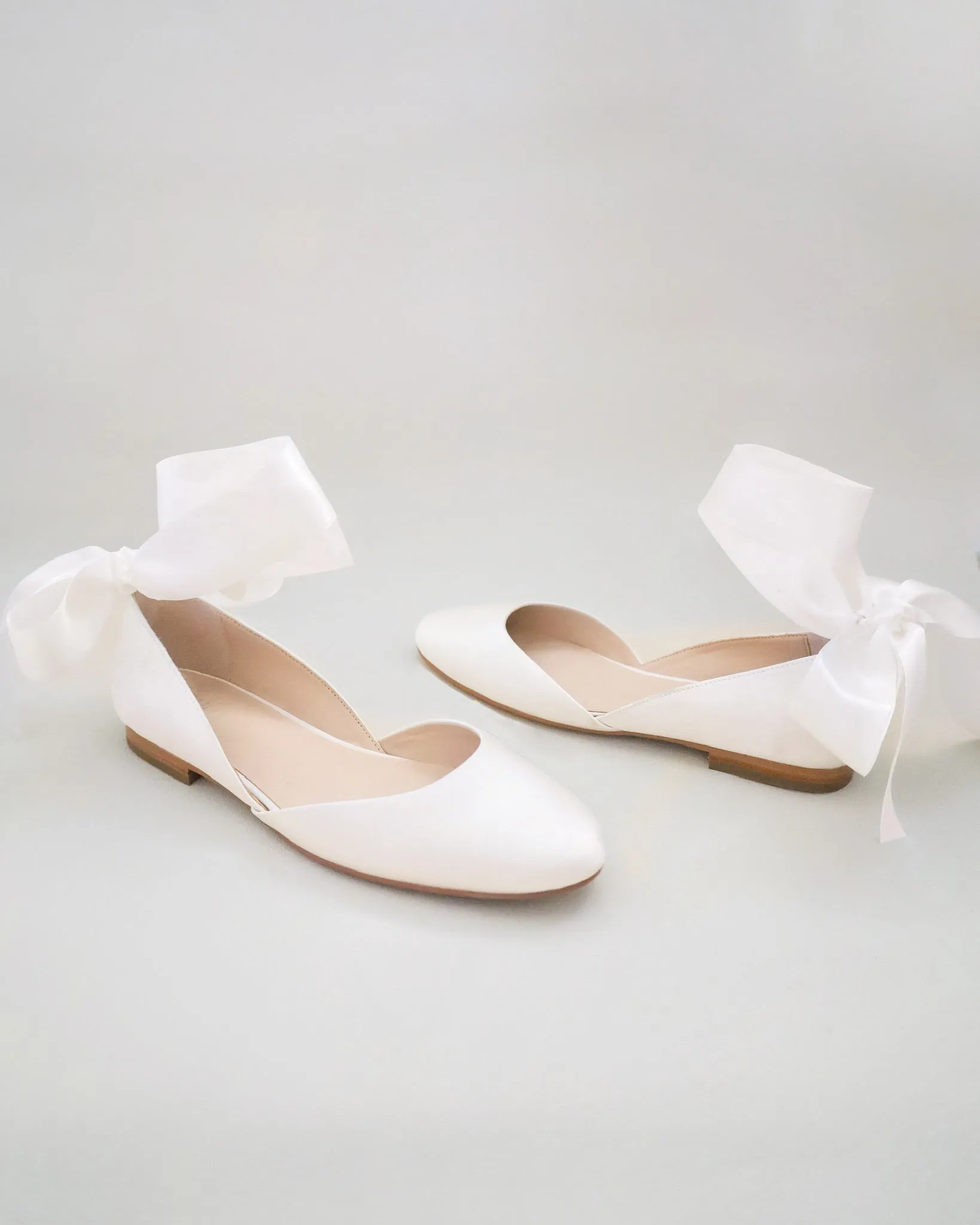 Satin Round Toe Bridal Flat with Wrapped Ribbon Tie