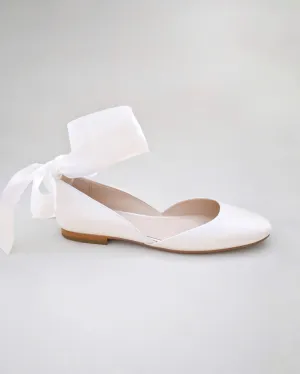 Satin Round Toe Bridal Flat with Wrapped Ribbon Tie