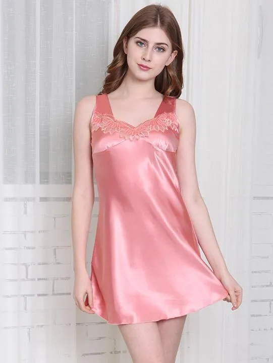 Satiny Lace Tank Nightie Dress