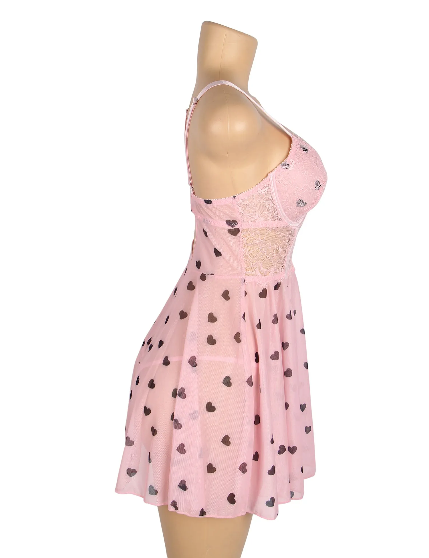 Sexy Egypt Heart Printed Lace Mesh Push Up Nightdress