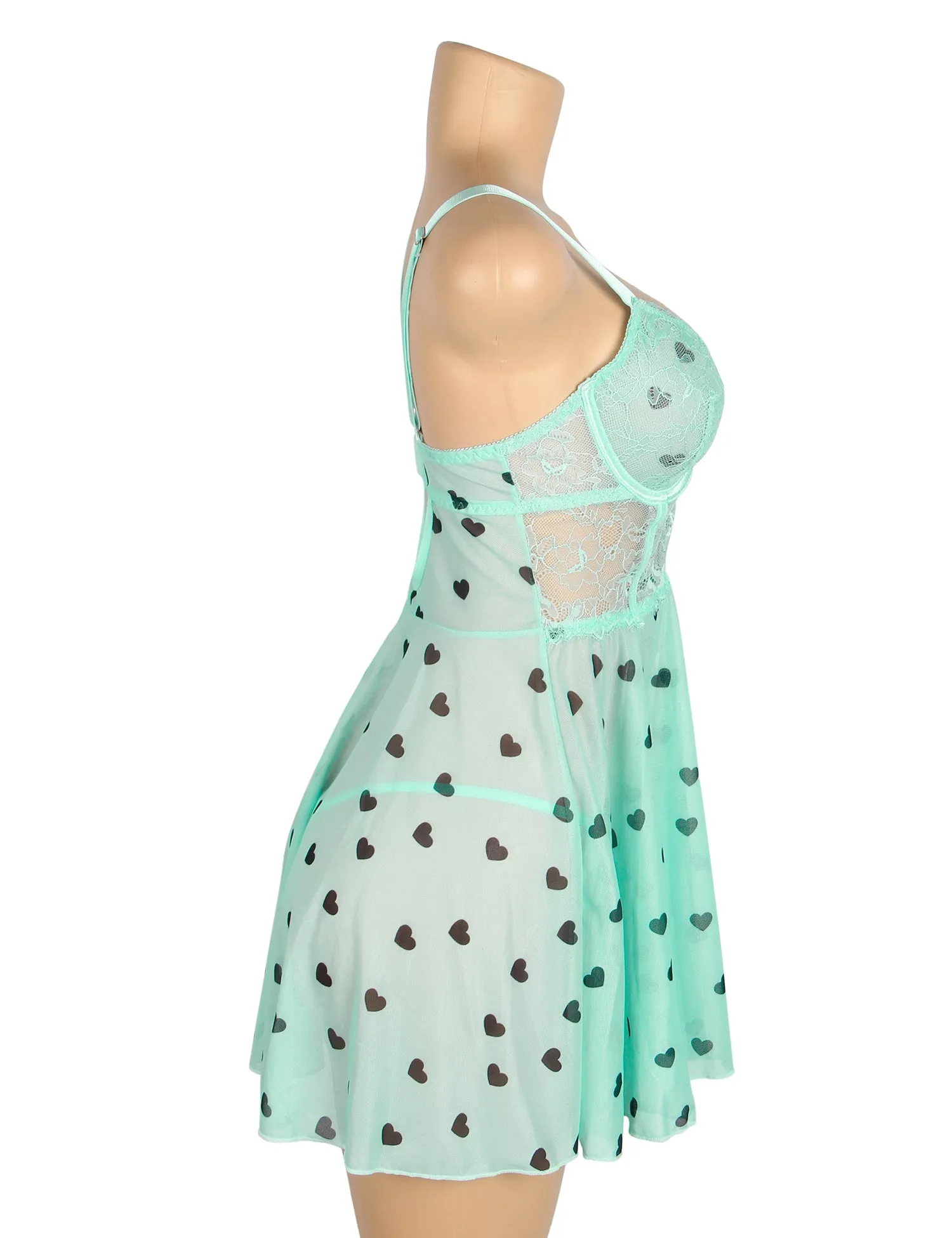 Sexy Egypt Heart Printed Lace Mesh Push Up Nightdress