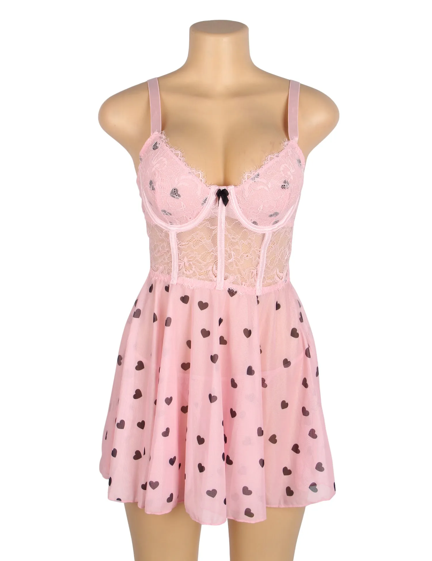 Sexy Egypt Heart Printed Lace Mesh Push Up Nightdress