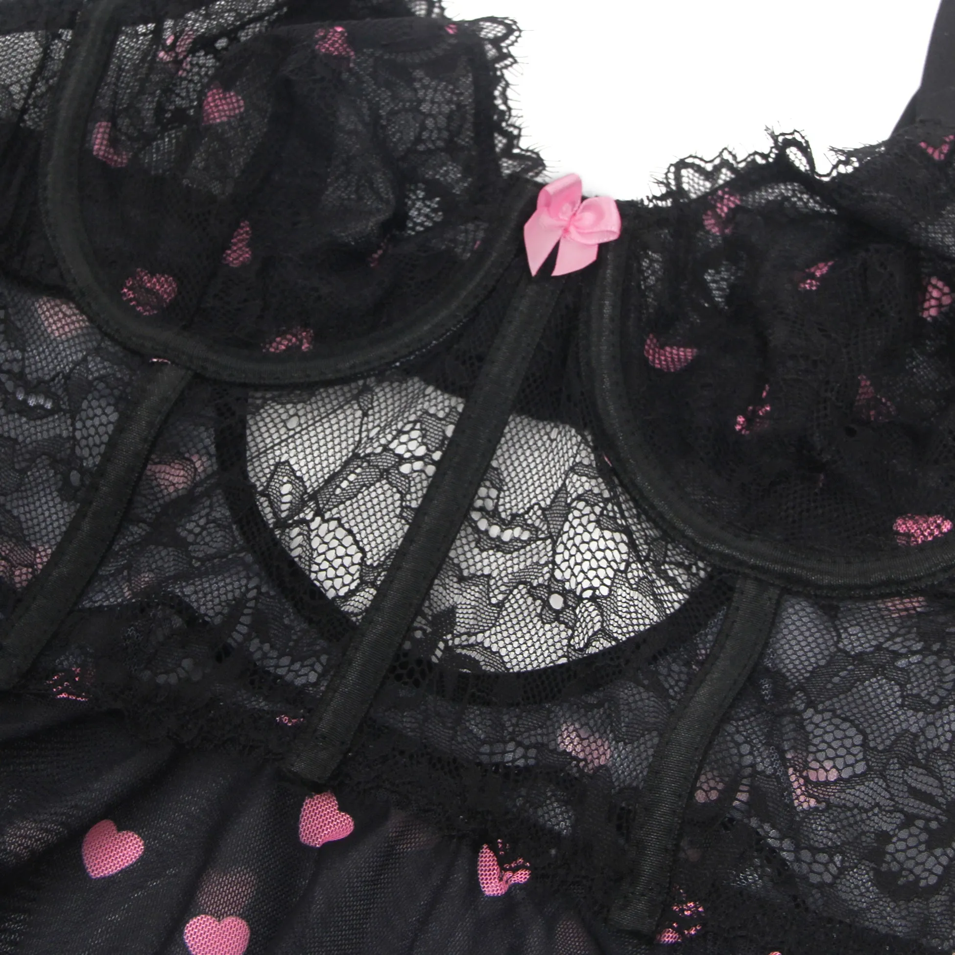 Sexy Egypt Heart Printed Lace Mesh Push Up Nightdress