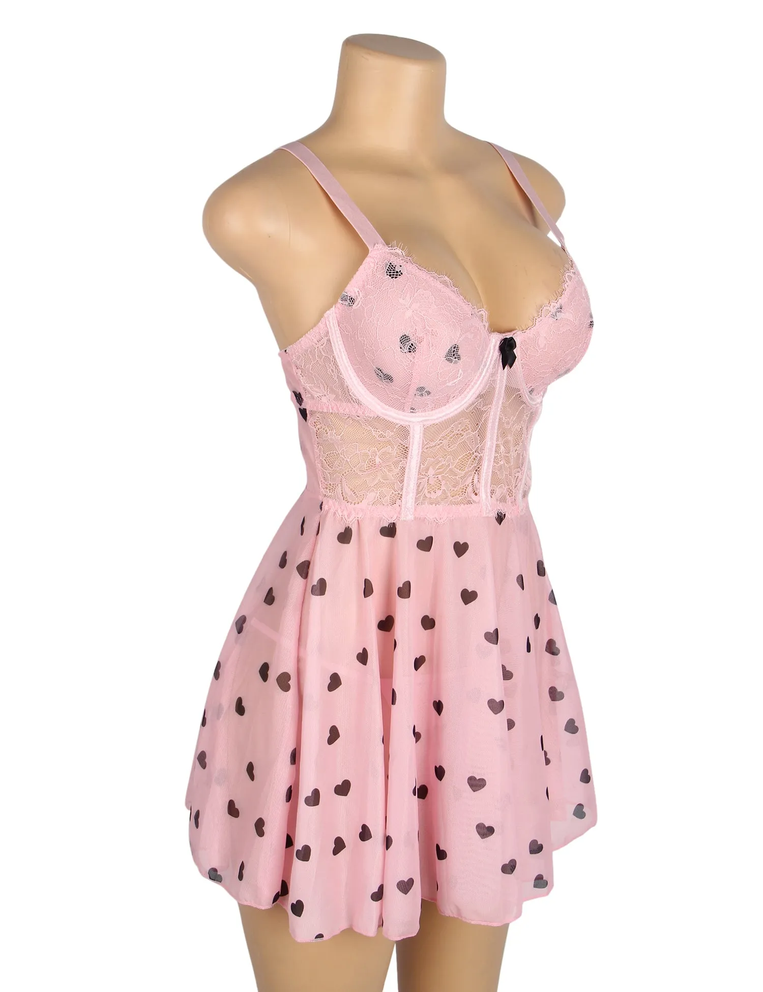 Sexy Egypt Heart Printed Lace Mesh Push Up Nightdress
