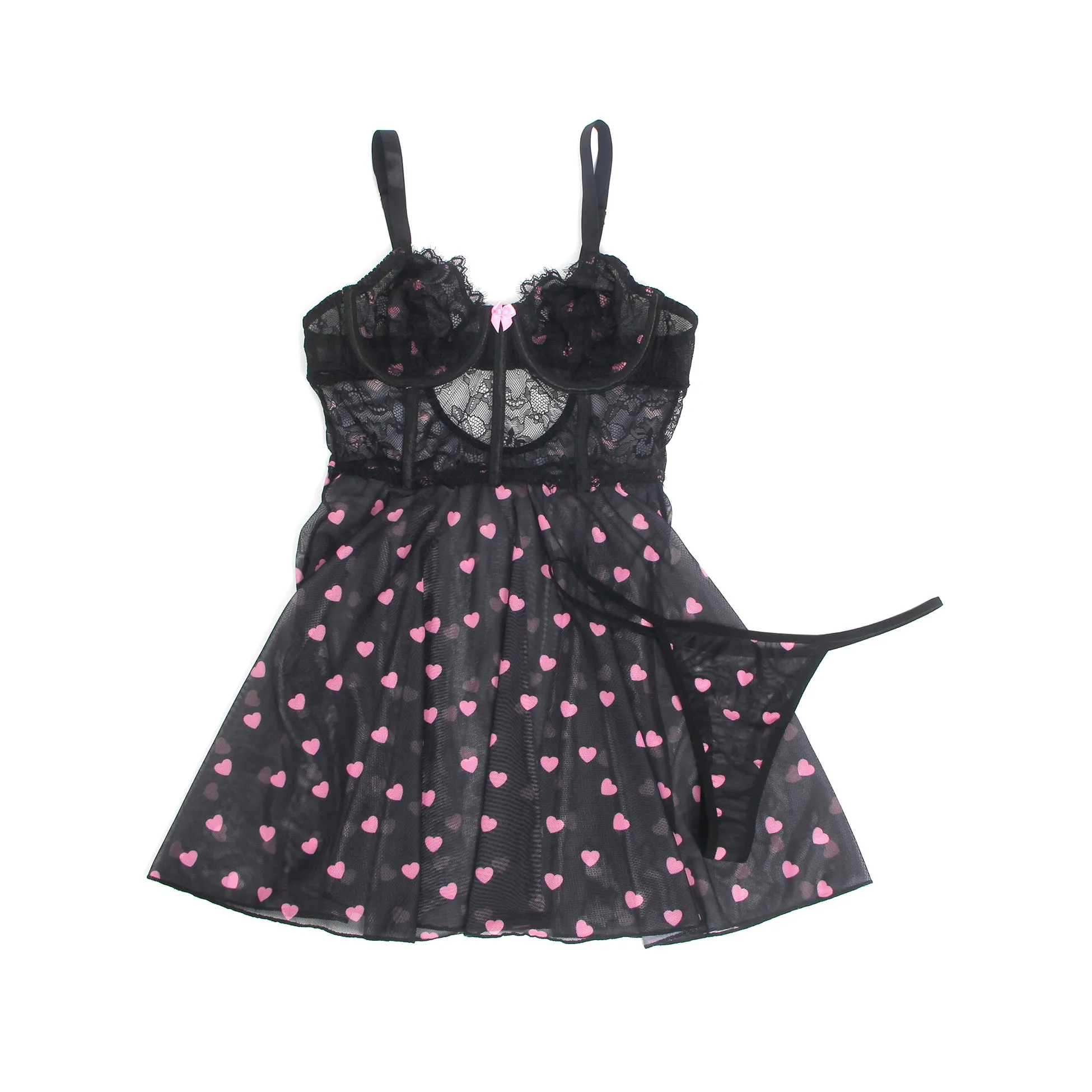 Sexy Egypt Heart Printed Lace Mesh Push Up Nightdress