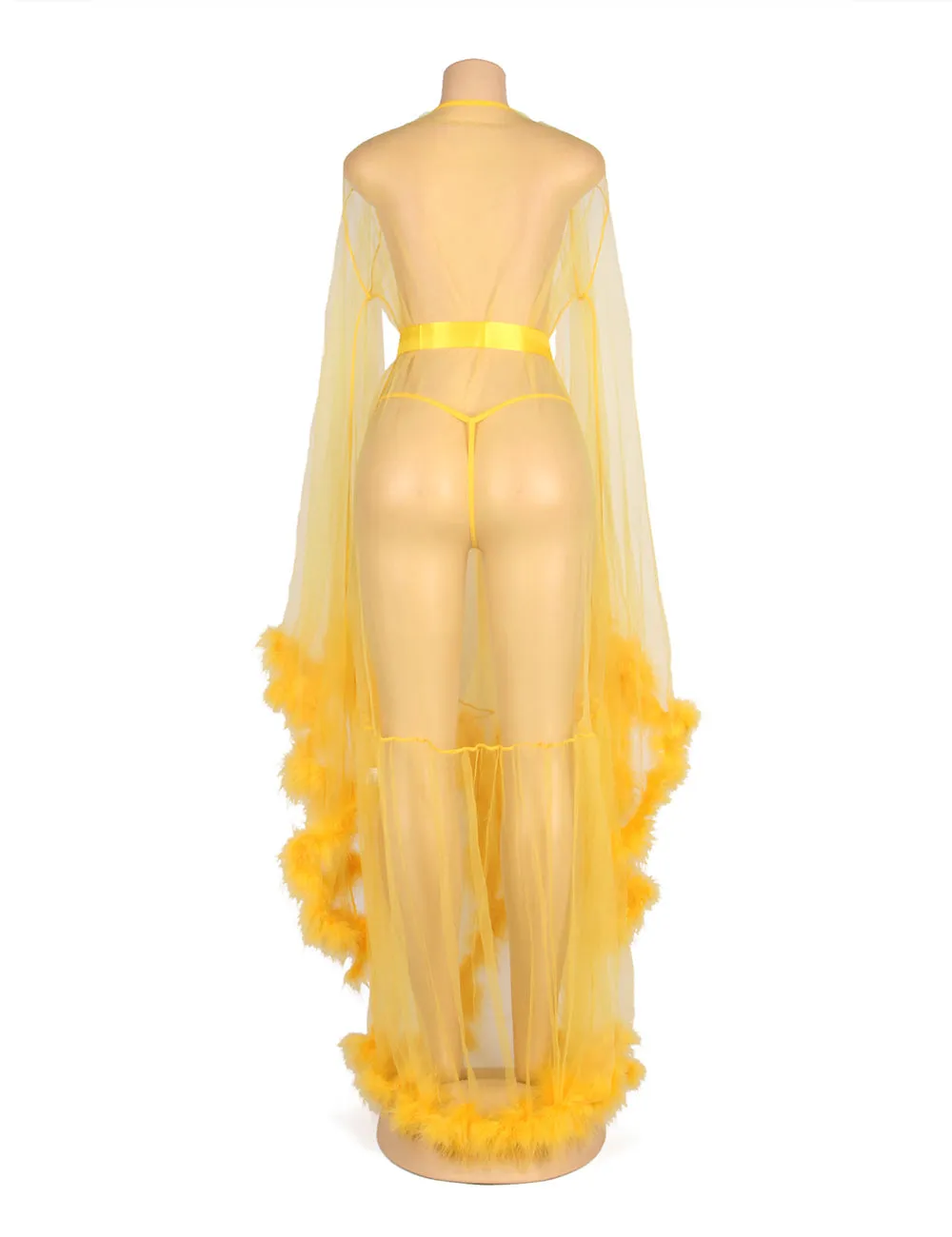 Sexy Egypt Plush Edging Mesh Wide Sleeves Robe With Belt
