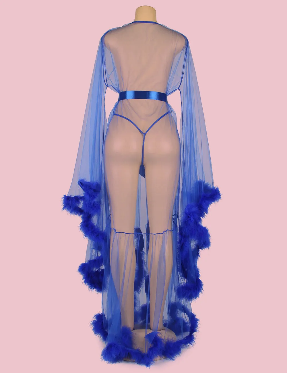 Sexy Egypt Plush Edging Mesh Wide Sleeves Robe With Belt