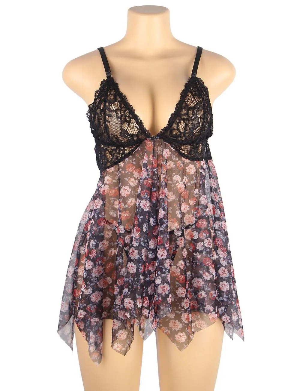Sexy front slit irregular skirt transparent mesh babydoll