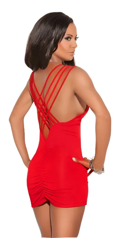 Sexy Lit Red Deep V Plunge Criss Cross Mini Dress