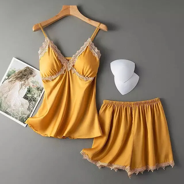 Sexy Women Pajamas Sets Sling Silk Nightwear