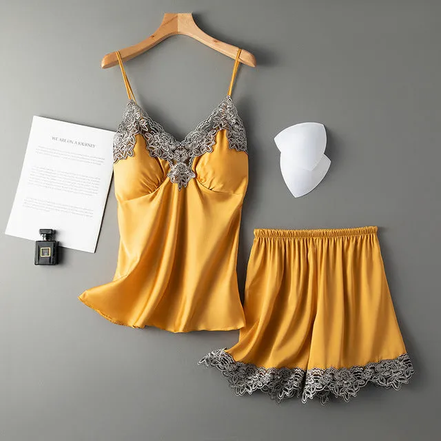 Sexy Women Pajamas Sets Sling Silk Nightwear