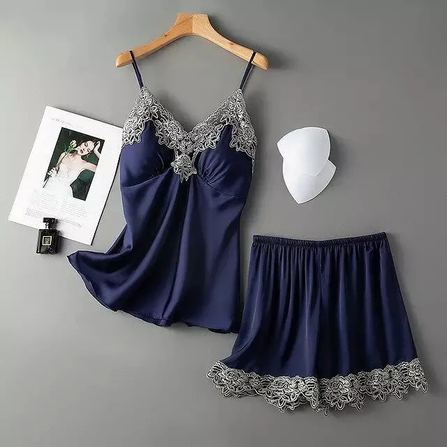 Sexy Women Pajamas Sets Sling Silk Nightwear
