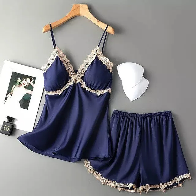 Sexy Women Pajamas Sets Sling Silk Nightwear