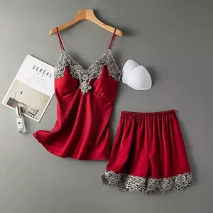 Sexy Women Pajamas Sets Sling Silk Nightwear