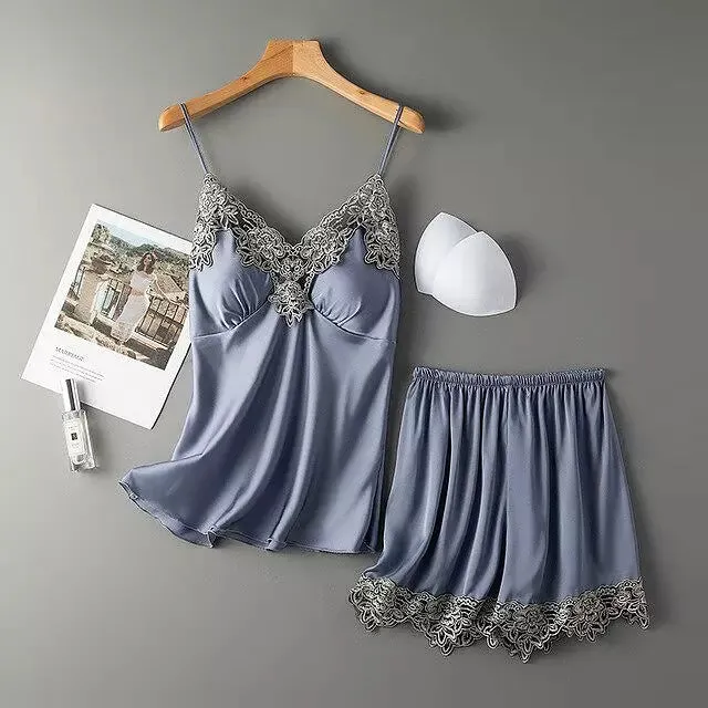 Sexy Women Pajamas Sets Sling Silk Nightwear